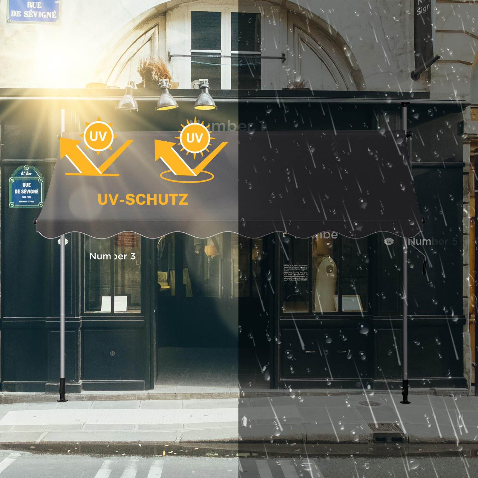 Klemmmarkise Sonnenschutz, Dein Flexibler Schattenspender, Markise Balkon ohne Bohren 300 cm Breit, Markise Balkon Höhenverstellbar & Winkelverstellbar & UV-beständig & Wetterfest (Anthrazit)
