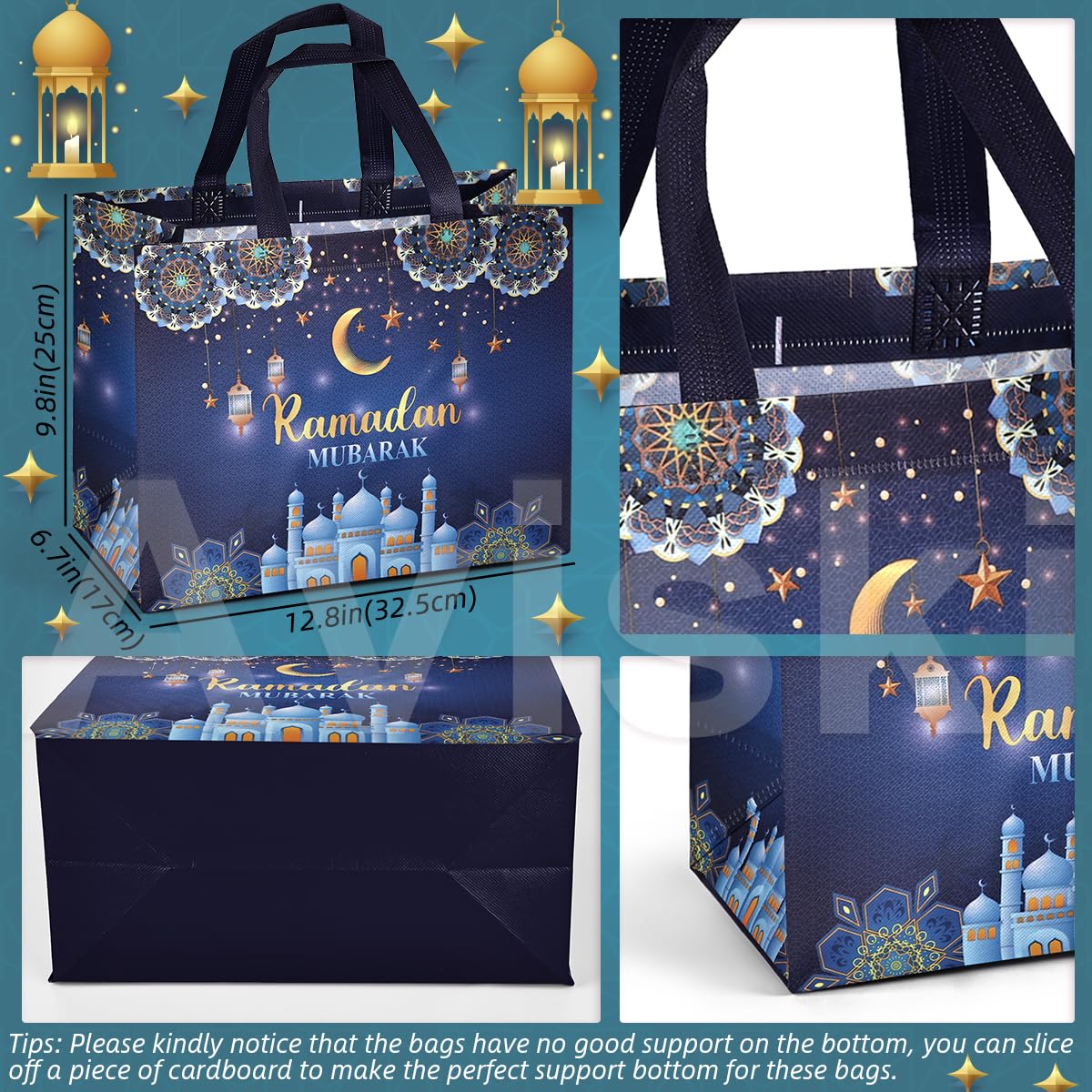 16PCS Ramadan Mubarak Reusable Gift Bags - Assorted Sizes, Multifunctional Non-Woven Party Bags for Gifts Wrapping
