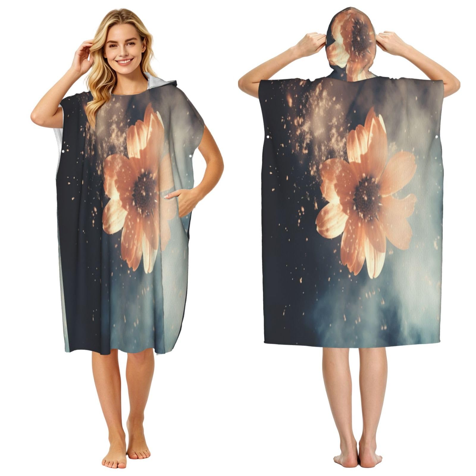 DTHKJNLSF Blooming Sunflower Adult Hooded Beach Poncho Towel