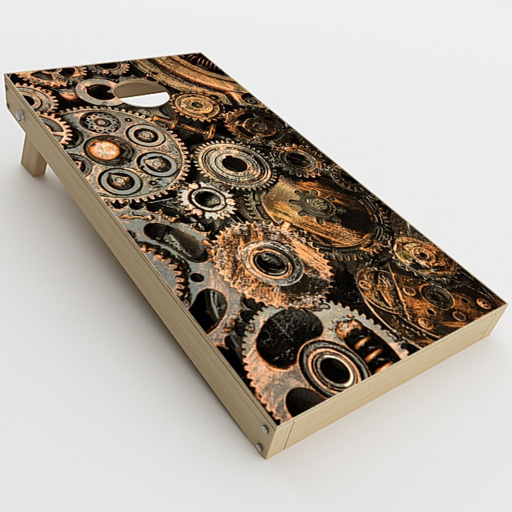 Skin Decal Vinyl Wrap for Cornhole Game Board Bag Toss (2xpcs.) Skins Stickers Cover/Old Gears Steampunk Patina