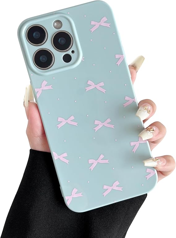 ZTOFERA for iPhone 14 Pro Case Cute,Ribbon Bow Knot Pattern for iPhone 14 Pro Case Bow Tie for Girl Women,Slim Soft TPU Full Lens Protection Shockproof Protective Phone Cover -Light Blue