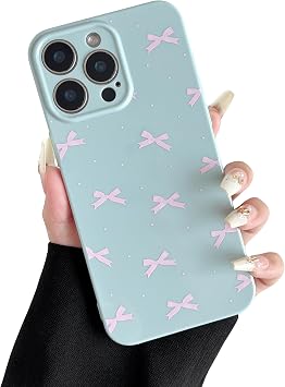 ZTOFERA for iPhone 14 Pro Case Cute,Ribbon Bow Knot Pattern for iPhone 14 Pro Case Bow Tie for Girl Women,Slim Soft TPU Full Lens Protection Shockproof Protective Phone Cover -Light Blue