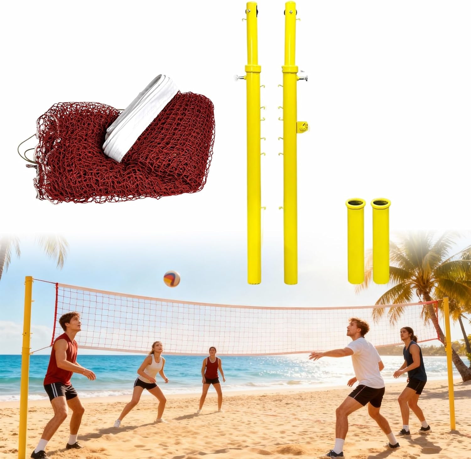 Volleyball/Badminton Poles, Height Adjustable, Heavy Duty Volleyball Pole with 20ft Long Net, for Adult Kids School Garden Backyard, Indoor & Outdoor Use