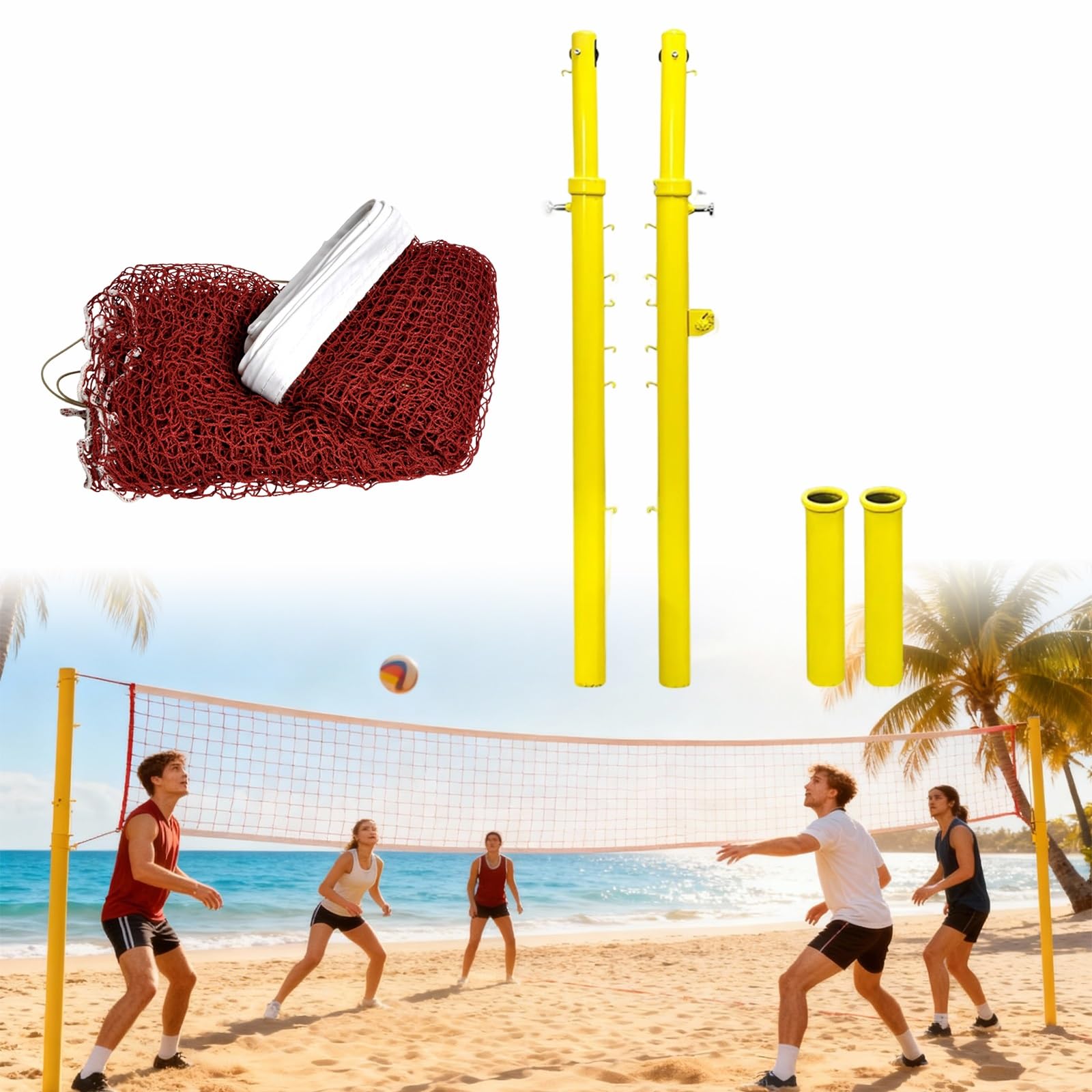 Słupki do siatkówki, badminton, regulowana wysokość, wytrzymały słupek do siatkówki z siatką 6 m (20 stóp), dla dorosłych, dzieci, do szkoły, ogrodu, na podwórko, do użytku wewnątrz i na