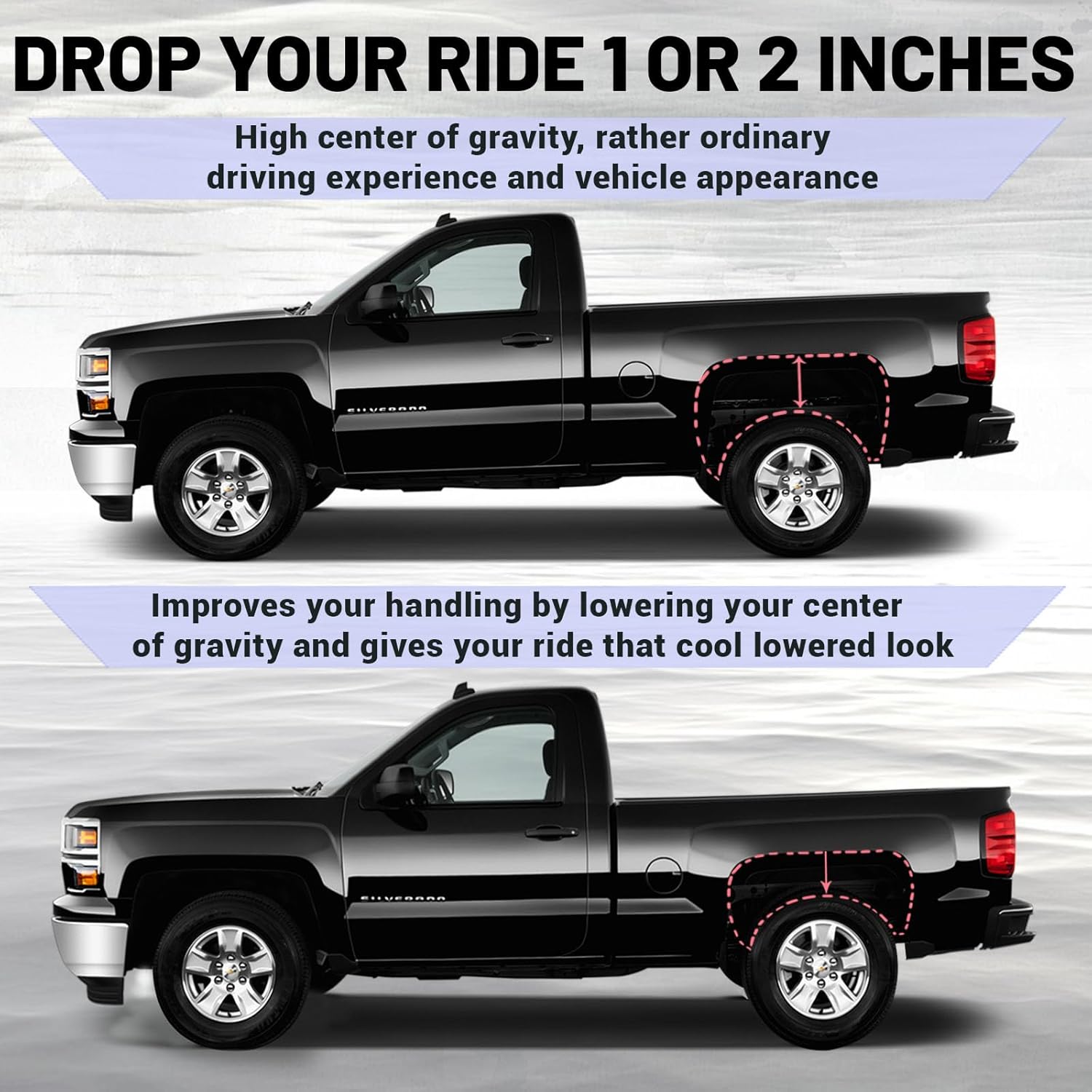 2" Rear Drop Lowering Shackle Suspension Kit Compatible with Ch~evy and G~m~c C1500 C2500 1988-1998, Silverado Sierra 1500 1988-2019, Replaces # 410520