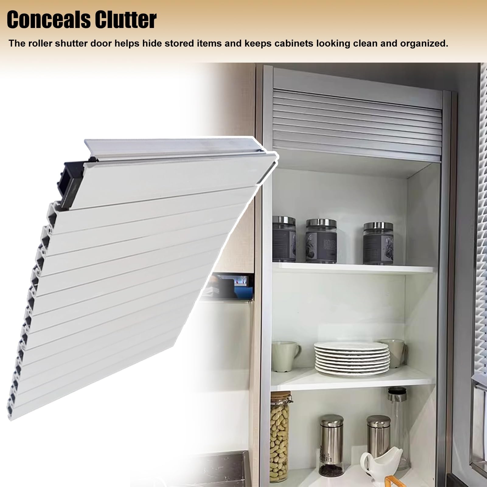 Porta a Soffietto da Interno Porta Scorrevole a Serrandina per Cucina, Bianca, Anta a Battente in Plastica ABS per Mobiletto, Anta Avvolgibile(46x86cm(18x34in))