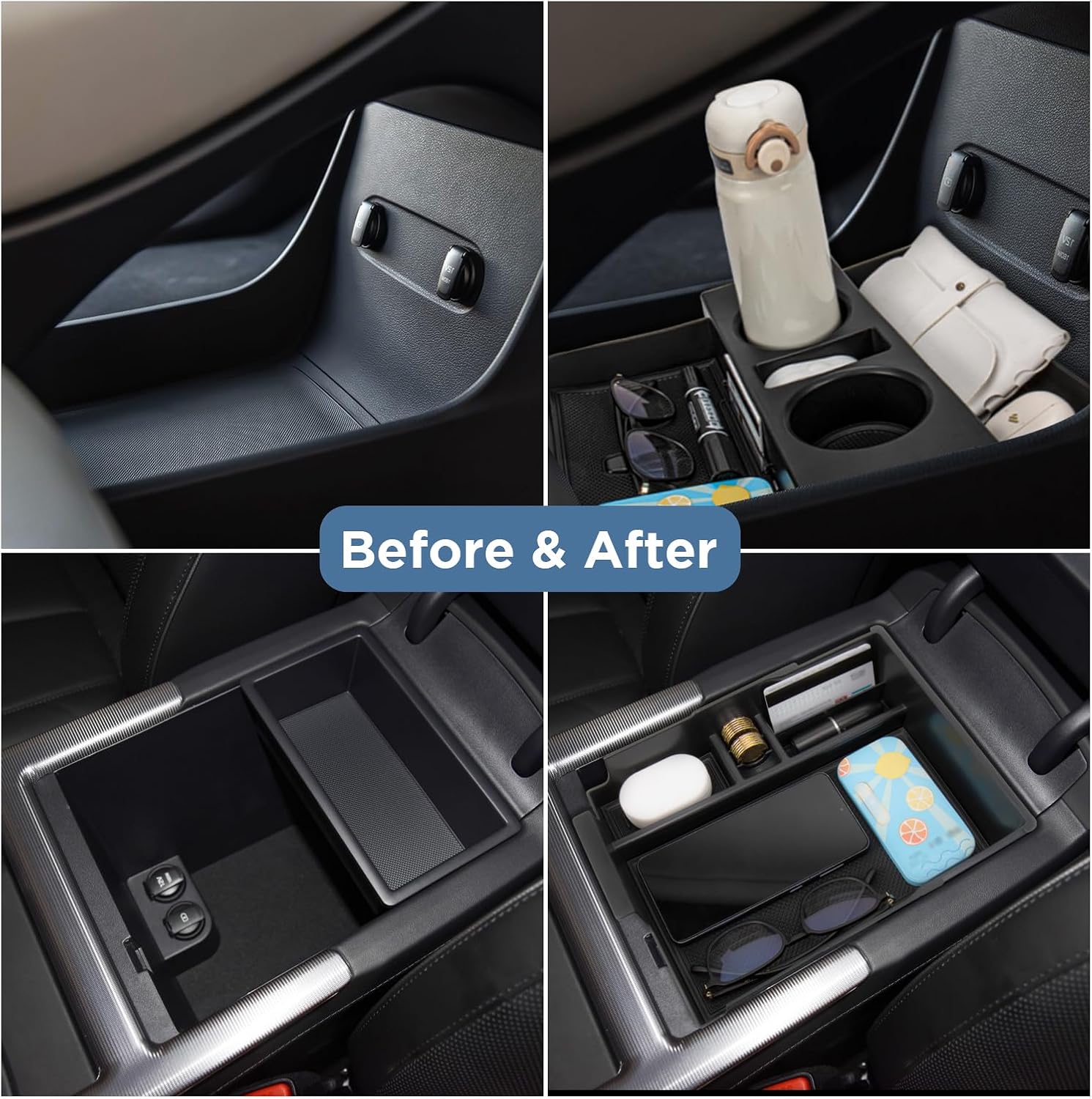 Carwiner 2PC Center Console Organizer Tray for 2023-2025 Hyundai Palisade Accessories with Armrest Storage Tray for Palisade Accessories Interior Storage Drawer Box Holder