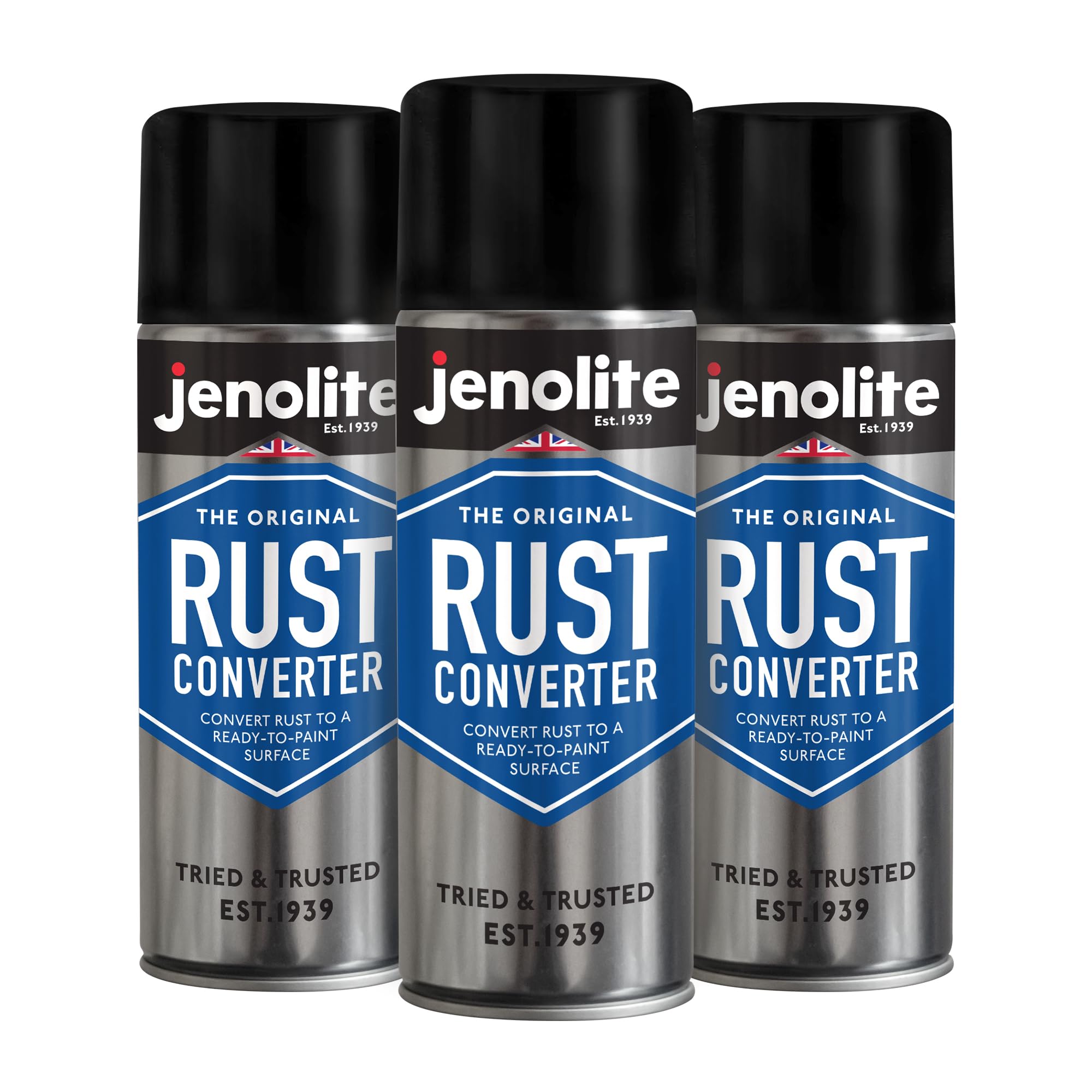 JENOLITE Rust Converter Spray for Metal - Fast Acting Rust Reformer, Inhibitor, and Primer in One - Reforms Rust into Ready to Paint Surface - 3x13.5 fl oz (3x400ml)
