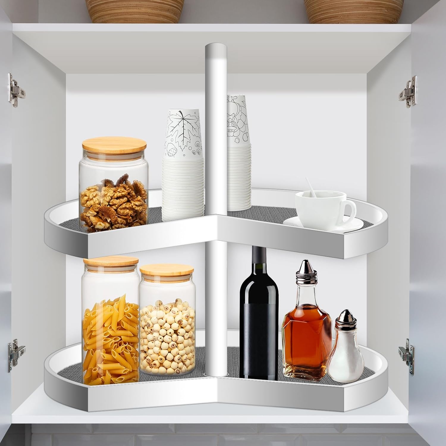 Frienda 2 Pcs Lazy Susan Shelf Liners - Non Adhesive, Non Slip Kitchen Cabinet Liners for Refrigerator, Pantry, Sink & Cupboard Storage(26 Inch,Gray)
