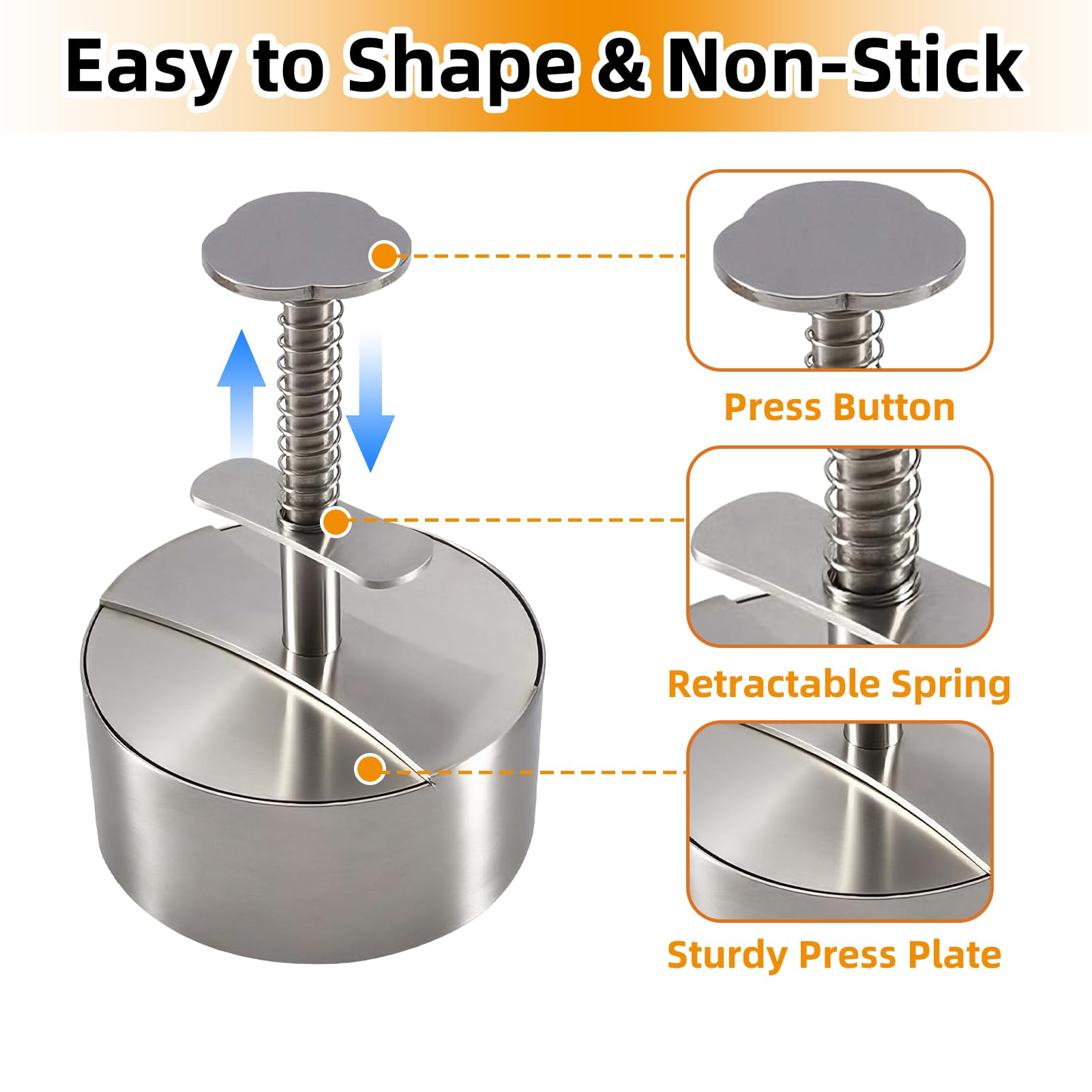 304 Edelstahl Burger Presse, Verstellbarer Hamburger Patty Maker mit 150 Stück Burger-Papier, Robuste Antihaft-Patty-Form für Rindfleisch, Gemüse, Fleisch, BBQ, Partygrill
