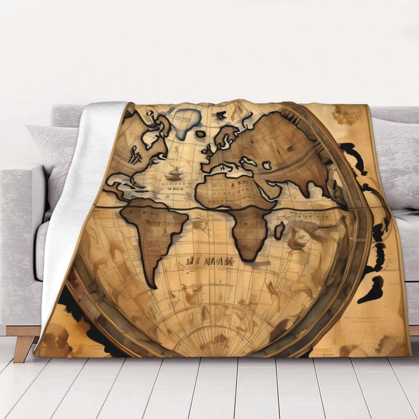 Couverture de lit en flanelle luxe carte du monde plaid doux 101x76 cm