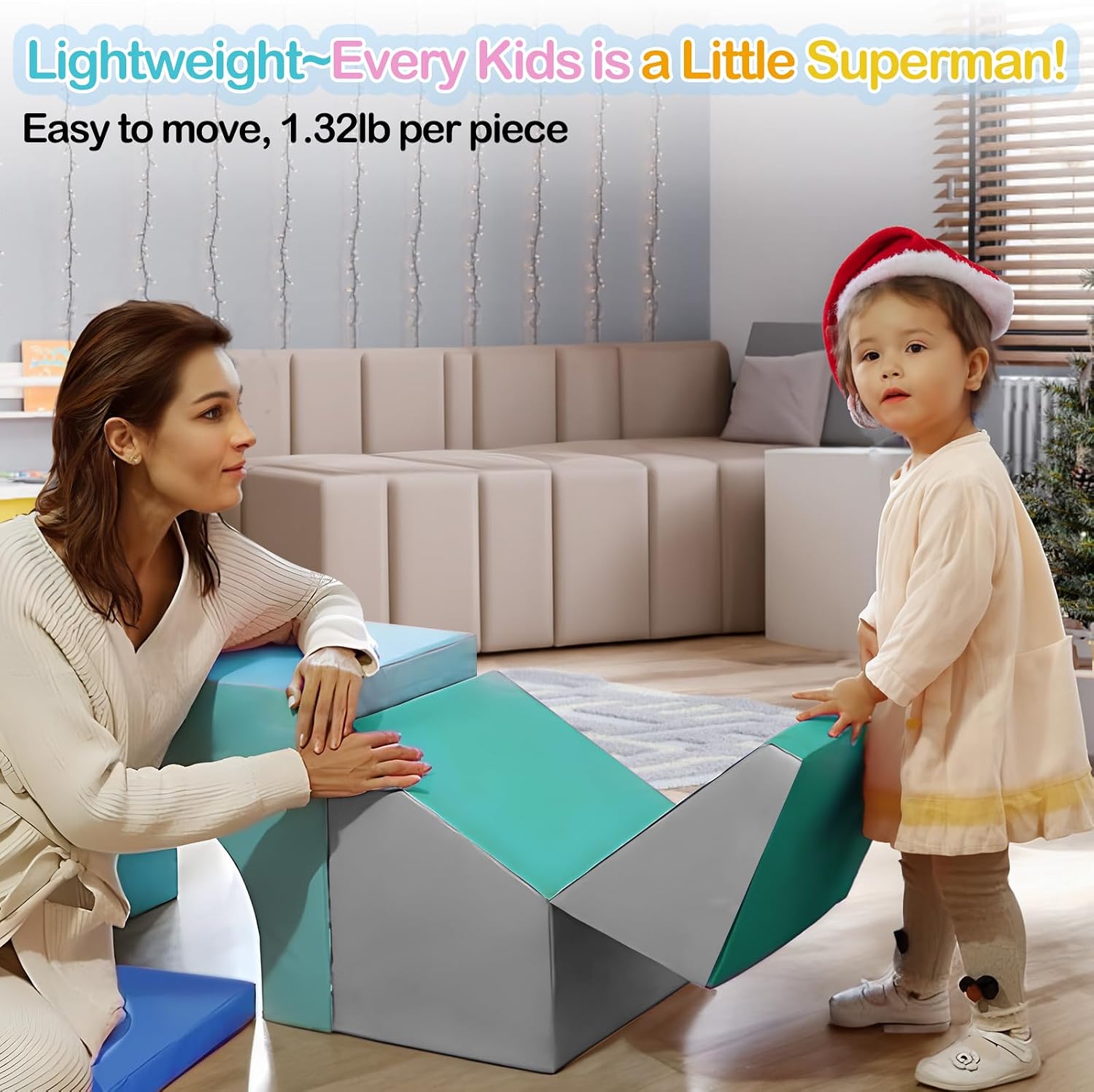 Indoor Soft Foam Climber Play Sets, 6 Pcs Crawl and Climb Foam Play Set for Toddlers 1-3, Toddler Climbing Toys Indoor with Slide Stairs and Ramp Indoor Climbing Toys (White Blue)