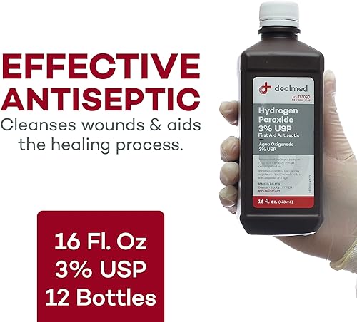 Miniatura 2 de Dealmed Peróxido de hidrógeno 3% USP  Fabricado en Estados Unidos  Antiséptico de primeros auxilios  16 onzas líquidas (2 unidades)