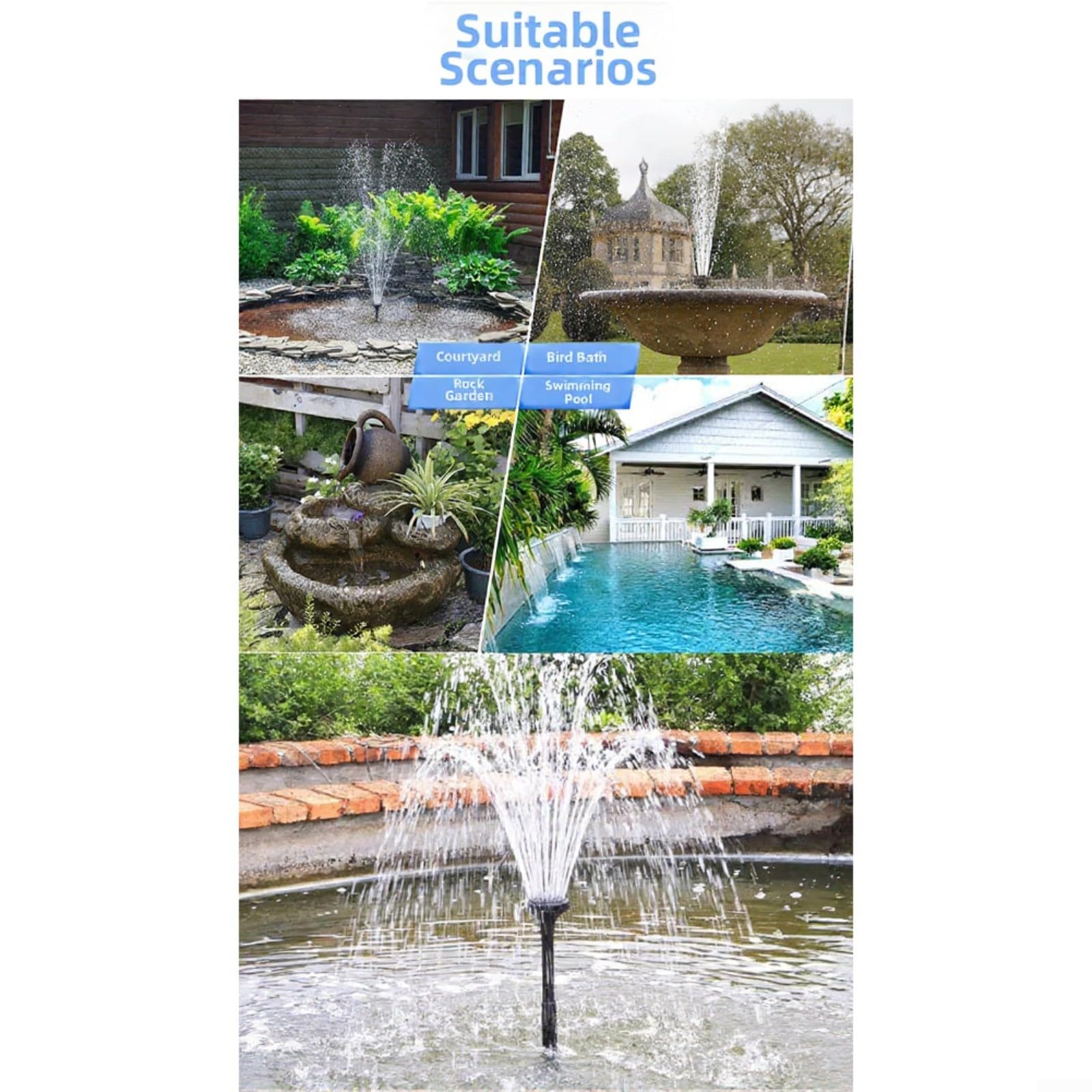 Fontana solare, stagno solare da 10 W con 9 ugelli per il sistema di circolazione della caratteristica dell'acqua del giardino del bagno degli uccelli