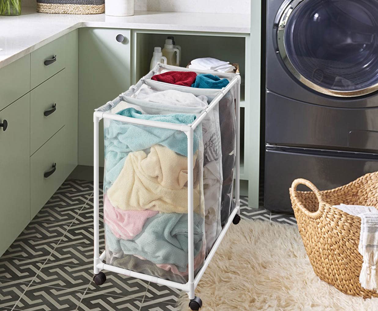 Amazon.com: SEDLAV 3 Bag Mesh Rolling Sorter Laundry Cart : Home & Kitchen
