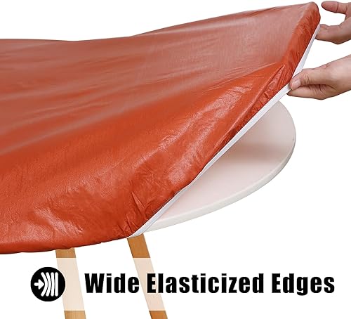 Miniatura 2 de smiry Mantel redondo para mesa redonda, manteles de vinilo elásticos con parte trasera de franela para mesas redondas de 36 a 44 pulgadas, fundas de