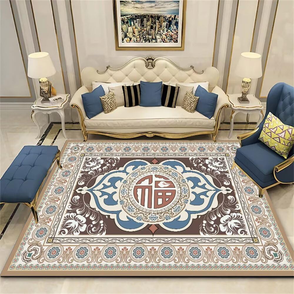 Tapis enfant chambre pas chers 80x150CM avec grand coussin sol enfant floral bleu