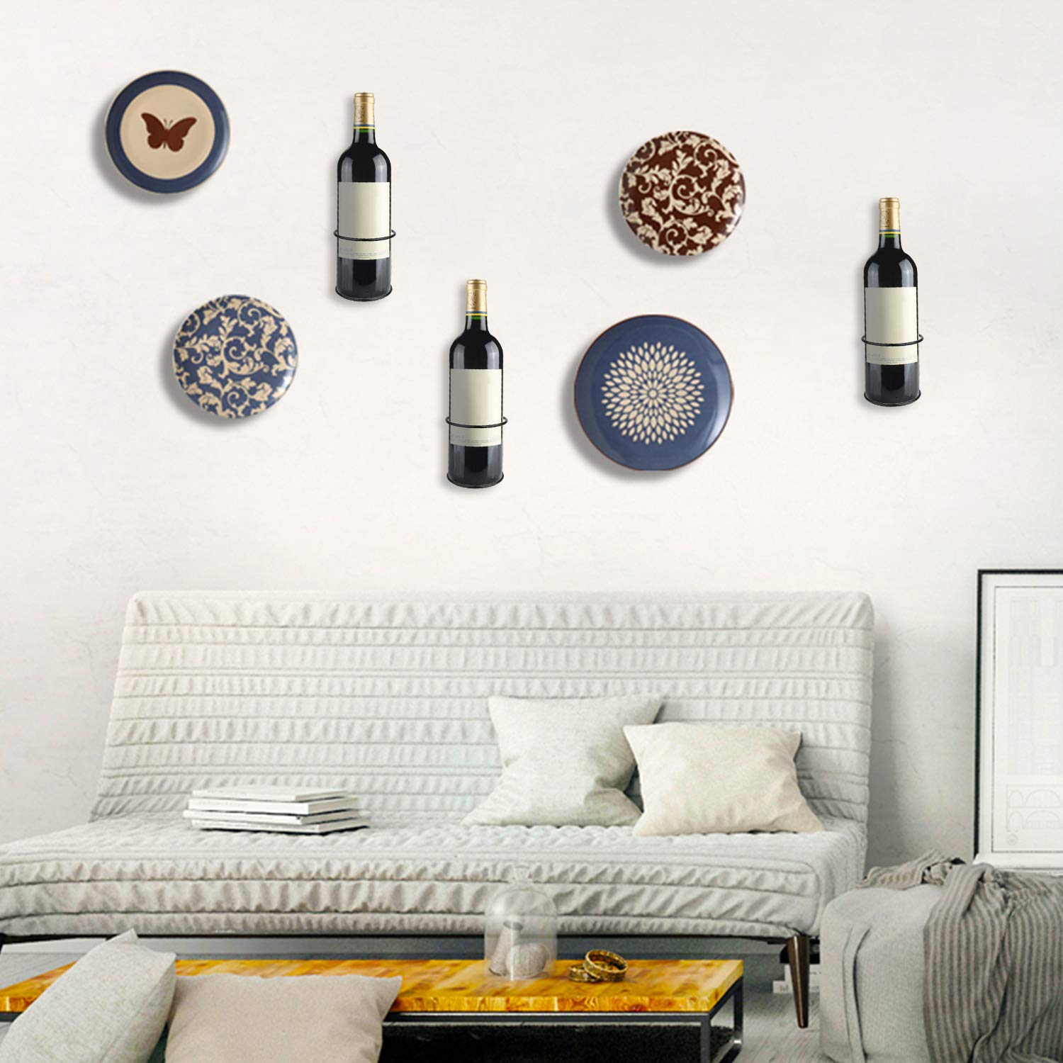 Estante de vino montado en la pared en espiral, soporte de exhibición de botellas de metal para almacenamiento y decoración temática (estilo hacia arriba), color negro 6