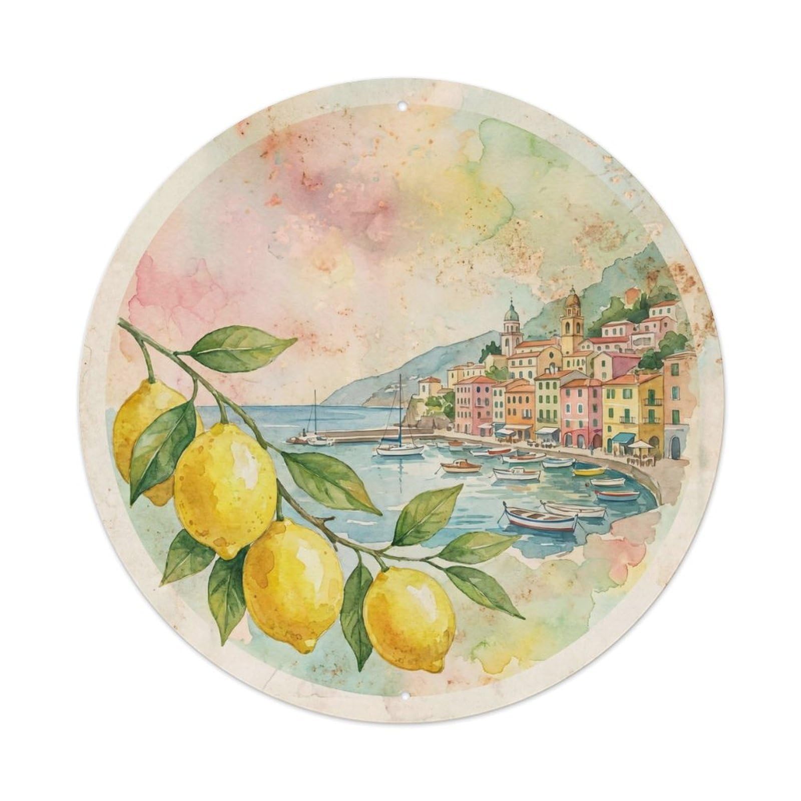Positano Coastal Route Mediterranean Campania Coast Metal Tin Sign Plaque Wall Decor for Cafe, Man Cave, Club Bar, Office, Home Garden Round Metal Poster 8x8Inch