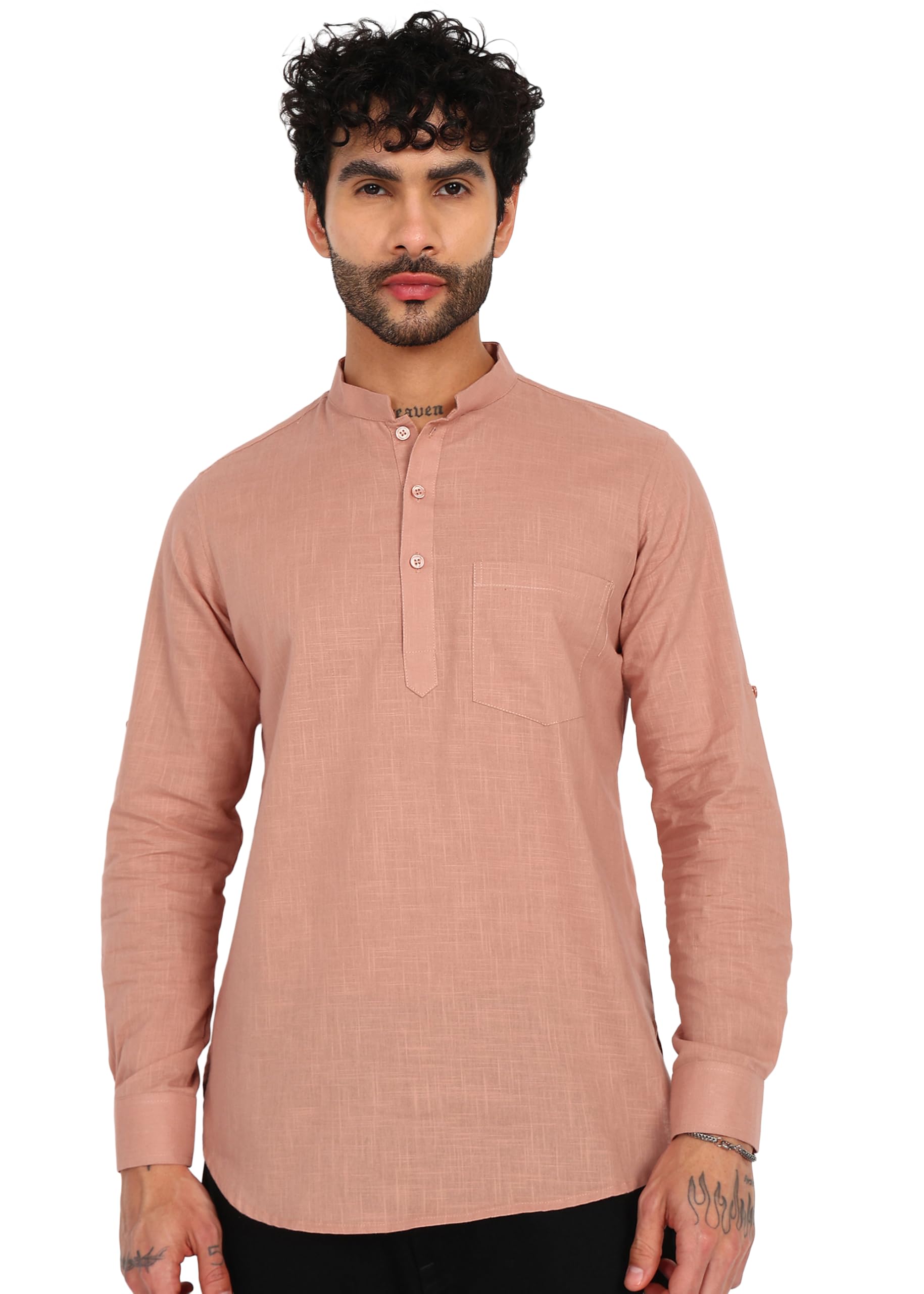 Mens Cotton Linen Full Sleeve Shirt with Mandarin Collar Breathable Casual Kurta Style Shirt for Office, Festive & Daily Use for Modern Men Worldwide.-image-24