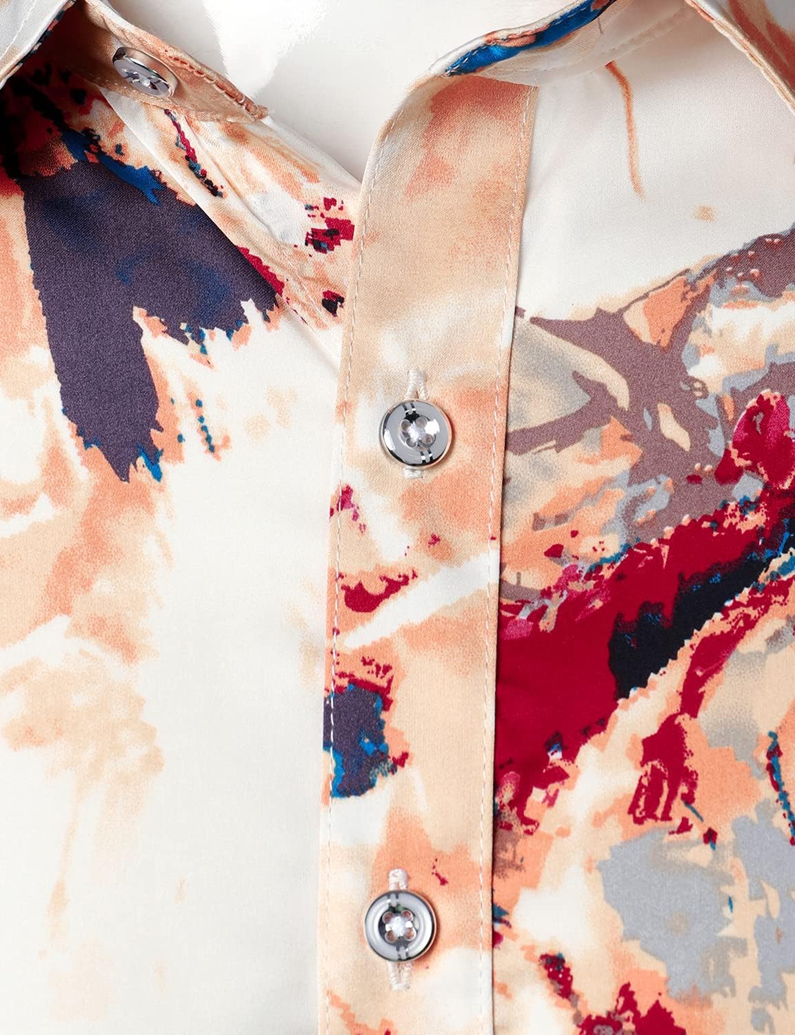 ZEROYAA Men's Hipster Printed Slim Fit Long Sleeve Button Up Satin Dress Shirts - Image 5