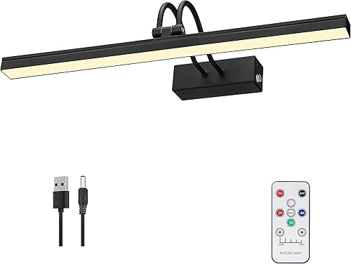 Luz de imagen inalámbrica, luces de arte de 16 pulgadas para pinturas de pared, luz de pintura de galería remota y recargable, funciona con pilas,