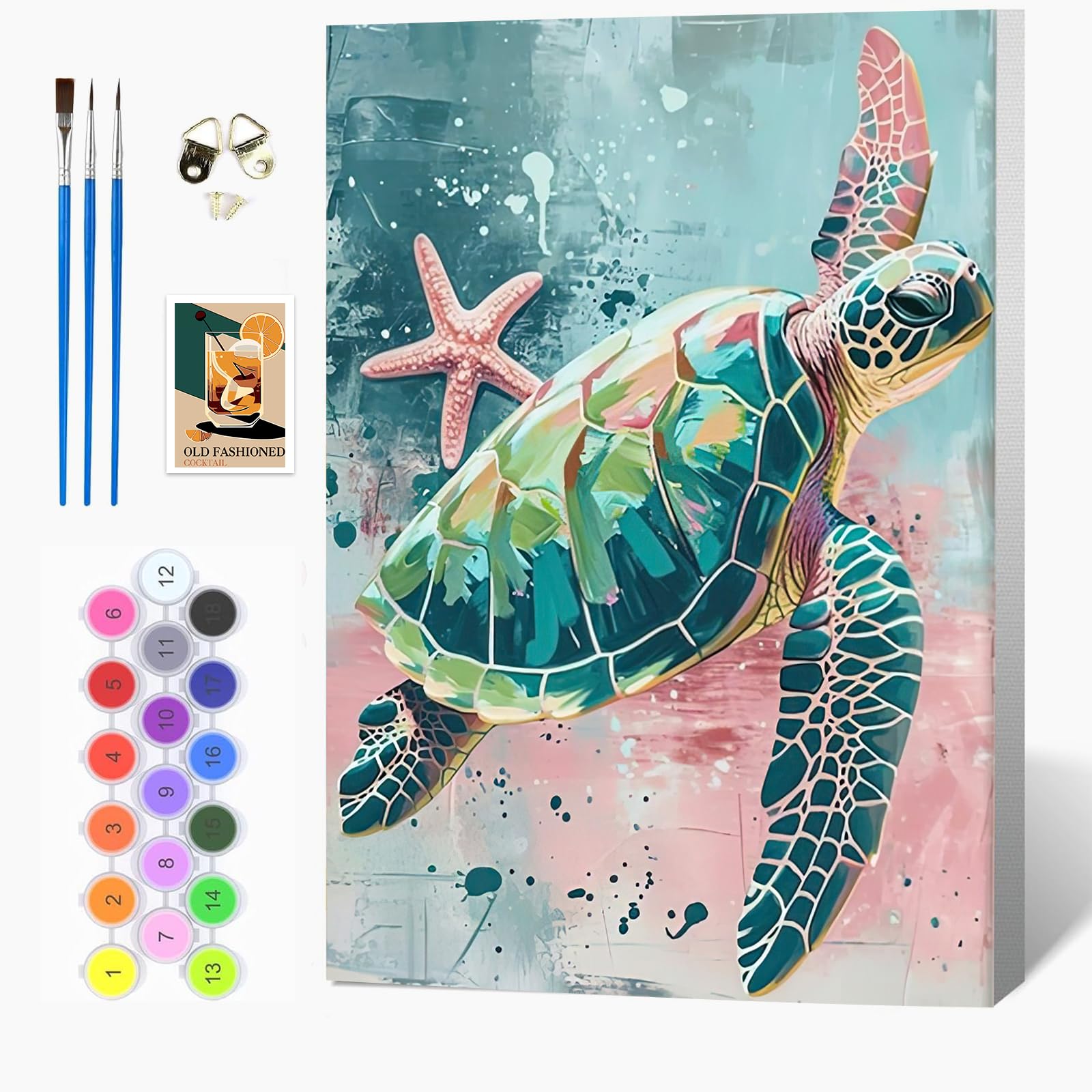 Auremi Turtle Paint by Numbers Kits for Adults Kids,Animal Painting Kits for Beginners On Clear Symbols Canvas with Wooden Framed, Easy DIY Acrylic Pigment Drawing 20x30cm