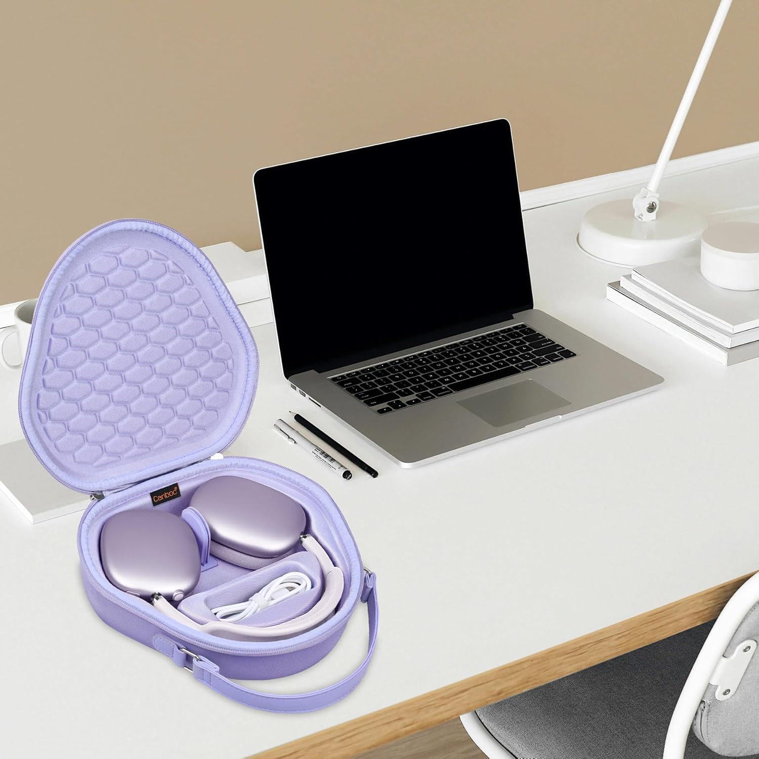 Canboc Airpods Max Case with Sleep Mode for Apple AirPods Max Wireless Over-Ear Headphones,Smart Headphones Case, Extra Space fits Cable, Charger, Purple(Fabric) - Image 9