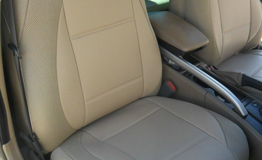 Mix Leatherette (Insert) & Synthetic (Sides) Two Front Custom Car Seat Covers (BMW E46 Convertible, All TAN (Beige))