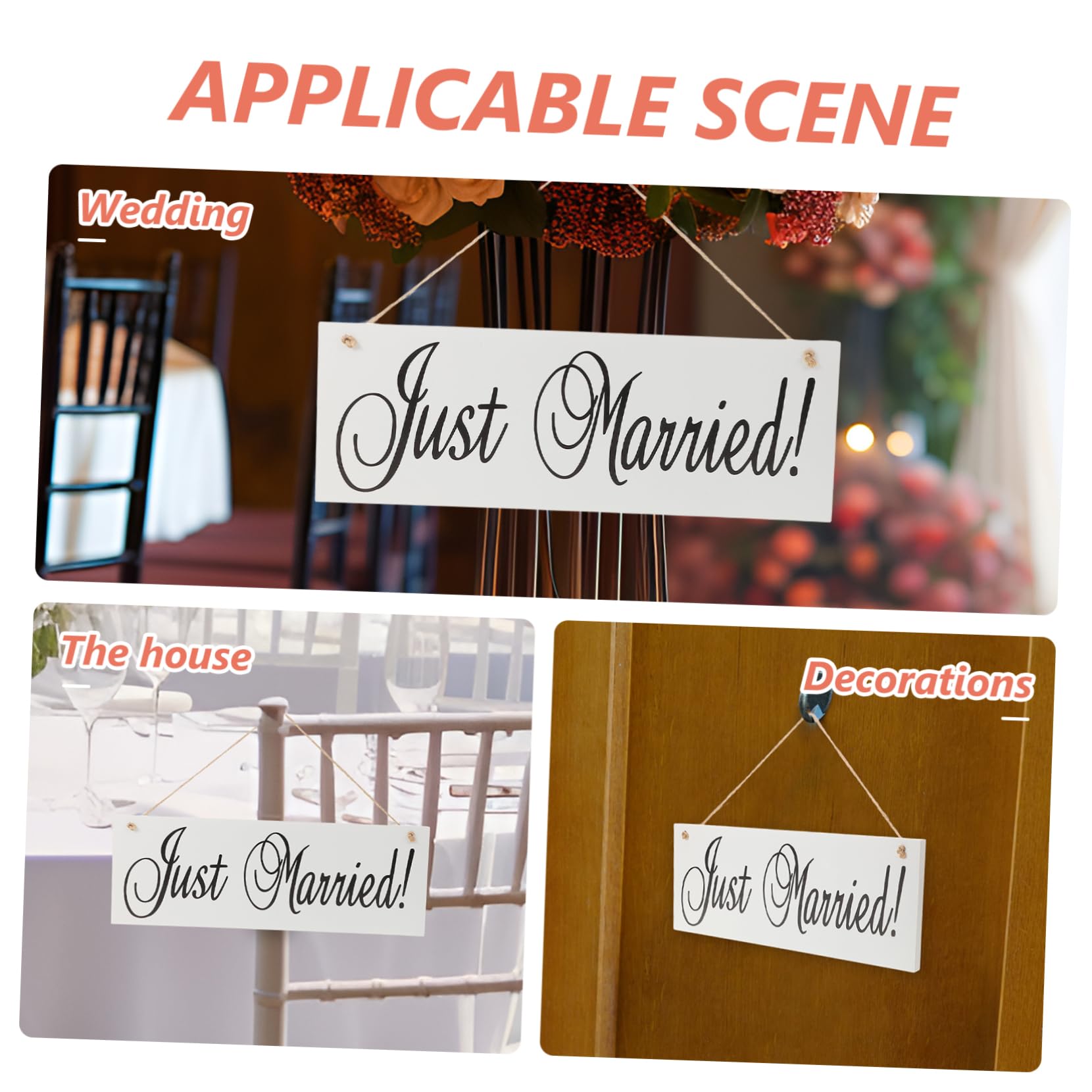 Cartello Appeso Just Married in Legno, Rettangolare Bianco
