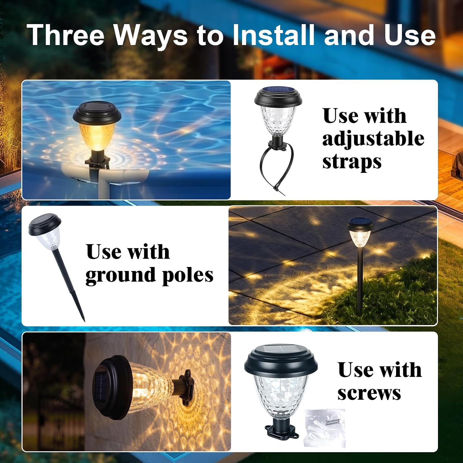 Solar Pool Lights for Framed Above Ground Pools, 8pack Solar Energy Saving Yellow Warm Light for Patio, Backyard Fence, Trampoline, Summer Essentials Supplies image 2