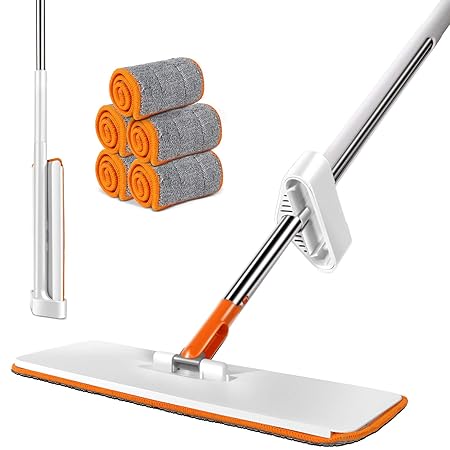 Easy Self Wringing Mop,Lazy Flip Flat Mop 360 Spin,Wet & Dry Mopping, with 3 Reusable Mats for Wooden Foors,Bathrooms and Kitchens