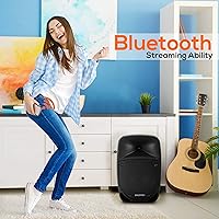 Vista 5 de Pyle PSBT85A - Altavoz portátil de PA Bluetooth de 800W - Subwoofer de 8 pulgadas, luces indicadoras de batería LED con batería recargable