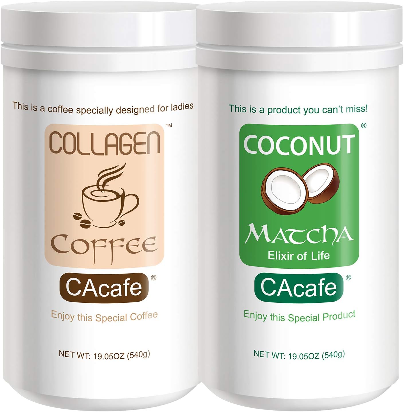 CAcafe Collagen Coffee and Coconut Matcha Tea Variety 2 Pack