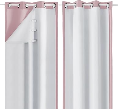 Simplebrand 100% Blackout Curtain Liner for Living Room, Thermal Insulated Blackout Liners for 84 Inch Behind Curtains, 2 Liners Per Set with 14 Pieces Rings, Each 40" W x 80" L, Greyish White