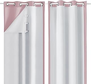 Simplebrand 100% Blackout Curtain Liner for Living Room, Thermal Insulated Blackout Liners for 84 Inch Behind Curtains, 2 Liners Per Set with 14 Pieces Rings, Each 40" W x 80" L, Greyish White