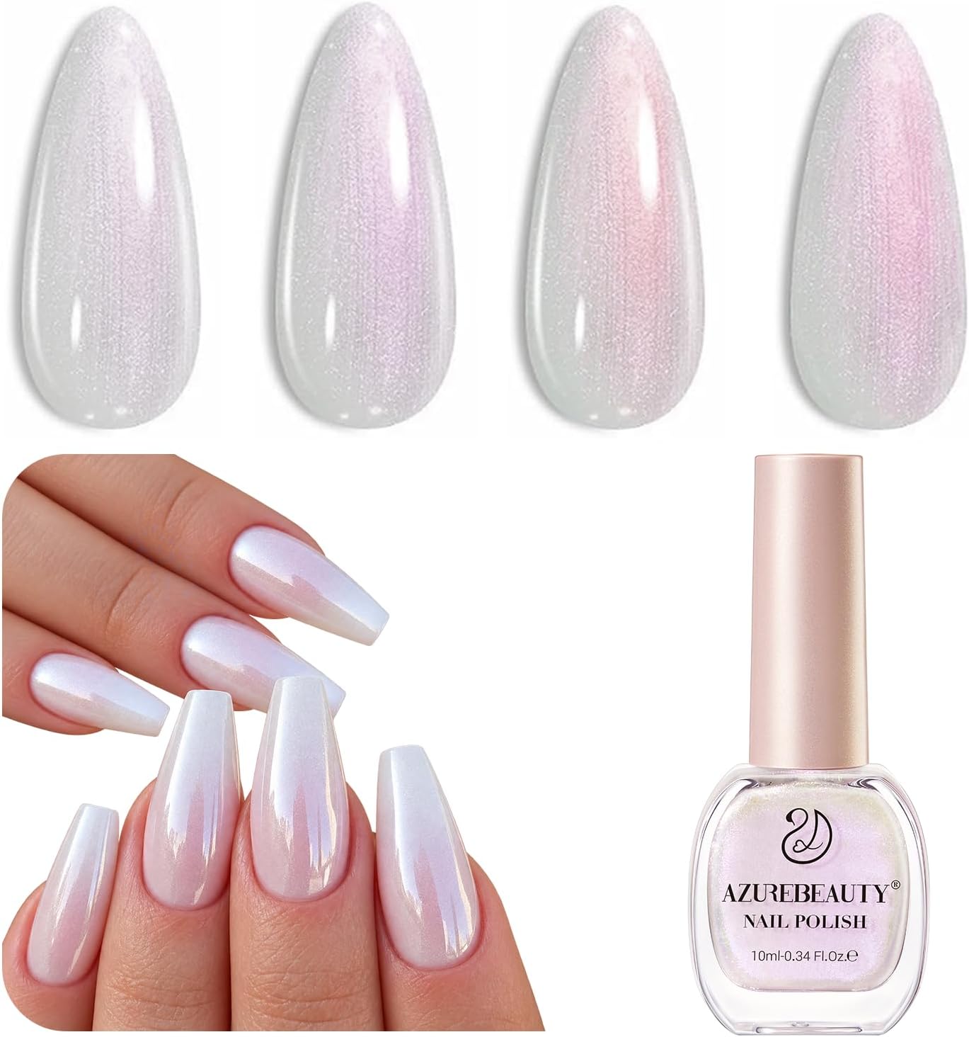 AZUREBEAUTY Chrome Quick Dry Nail Polish | Shine Pearl, Natural Lustrous Enamel | DIY Manicure & Pedicure with Chrome Finish