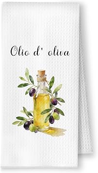Italian Olive Oil Kitchen Towels, Italian Food Gifts Dish Tea Towels, Italy Mediterranean Olive Branch Decorative Hand Towel for Kitchen Dining Room, 16x24 Inch