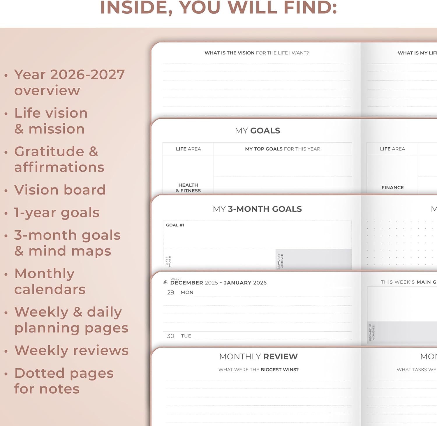 Clever Fox Dated Planner Premium 2026 – Weekly Agenda for Planning & Time Management –Notebook with Habit Tracker & To-do List (Rose Gold)