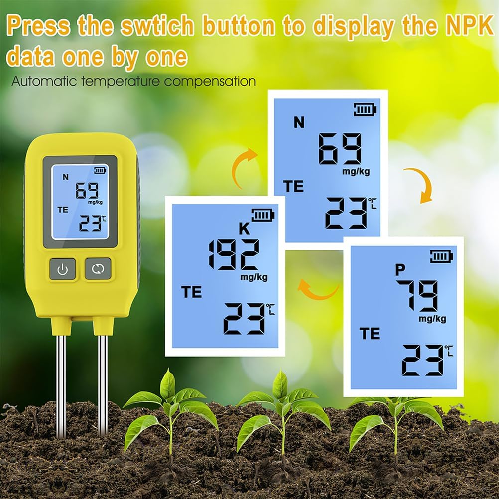 Digital Soil Tester for Nitrogen, Phosphorus, Potassium & Temperature Measurement - High Accuracy LCD Soil Analyzer