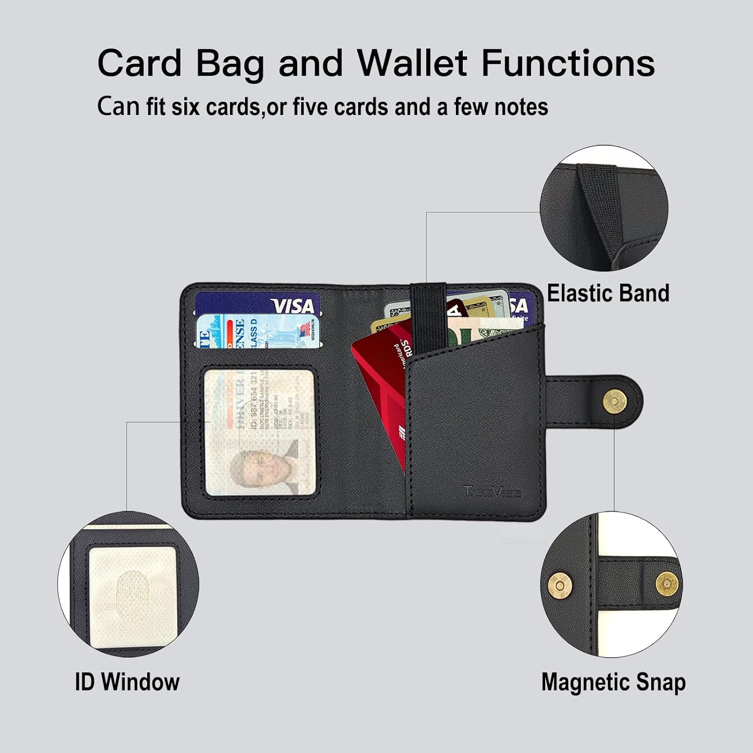 for MagSafe Phone Wallet Magnetic Card Holder for iPhone 17/16/15/14/13/12/Pro/Max/Plus,RFID Blocking Strong Magnet Wallets for MagSafe Phones and Cases,Hold 5 Cards,Strap Stand Leather Black - Image 4
