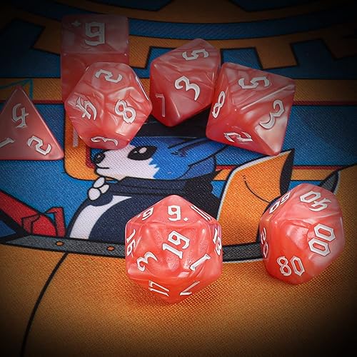 Miniatura 3 de QMAY DND - Juego de dados poliédricos D&D (7 piezas) para Calabozos y Dragones (rosa y blanco)