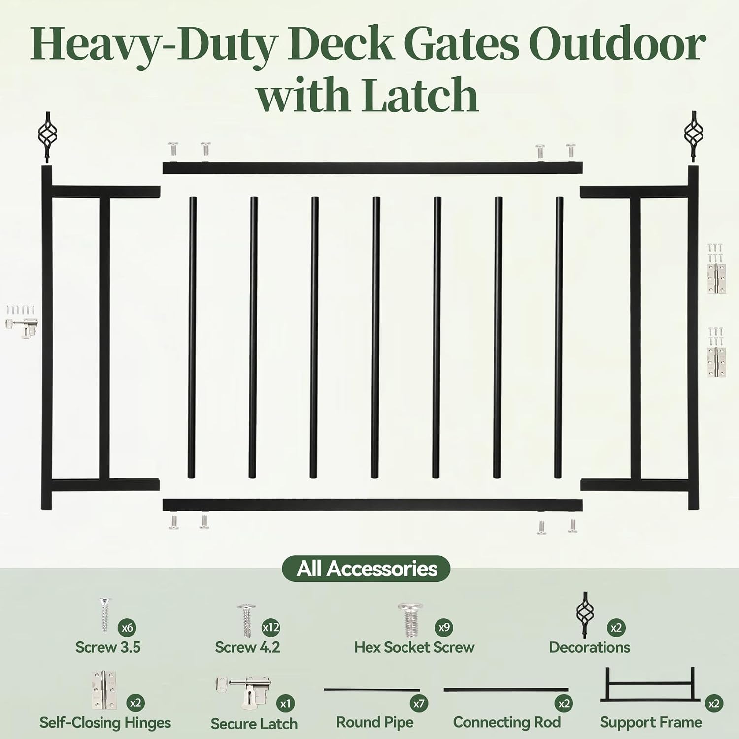 Heavy Duty Expandable Deck Fence Gate, Adjustable 37.4"-49.2" W x 33" H Outdoor Safety Gate, Self Closing Hinges & Latch No Cutting Required, Fence Gate for Deck, Patio, Garden, Yard & Pet