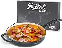 Vista 11 de Segretto Cookware Sartén de hierro fundido esmaltado, 10.25 pulgadas Bianco Perla (blanquecino) Sartén esmaltada, no requiere condimentos y sartén