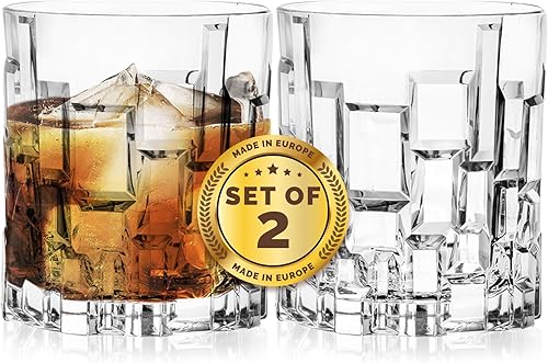 Miniatura 2 de Barski Vasos de whisky  Doble Old Fashioned Rocks Glass  Juego de 2 vasos de cristal DOF  para whisky  Bourbon  Agua  Bebidas  Vasos para beber  11