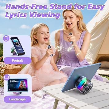 2026 Newest Mini Karaoke Machine with Magnetic Phone Stand, Portable Bluetooth Karaoke Speaker with 2 Wireless Lapel Microphones, Lyrics Display, Karaoke System for Kids Adults,Party