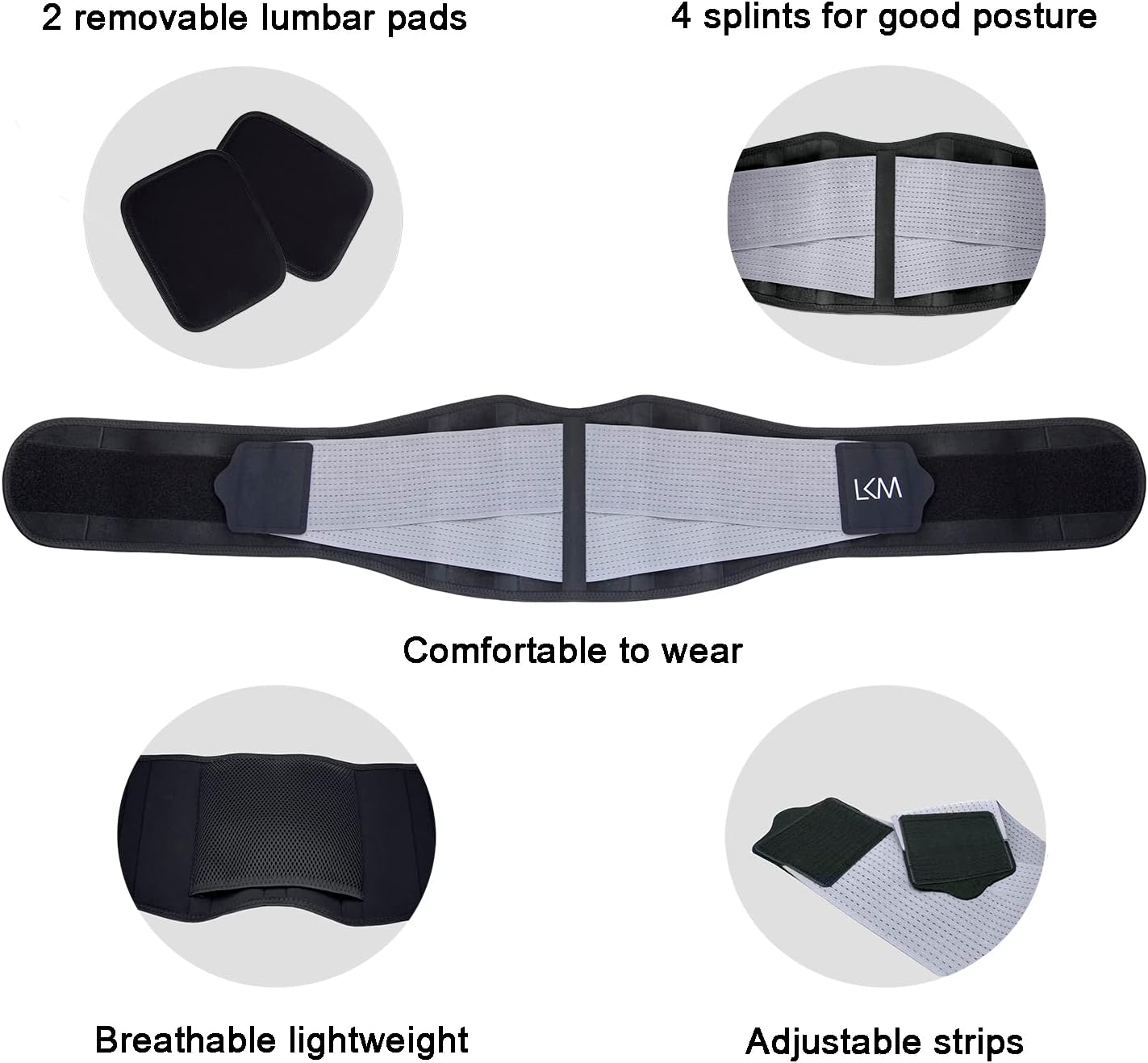 LKM Lower Back Support Belt Waist Trimmer Lumbar Support Brace Breathable Light Posture Corrector Lower Back Brace For Men and Women- Large/X-Large Low Back Belt Support for Waist