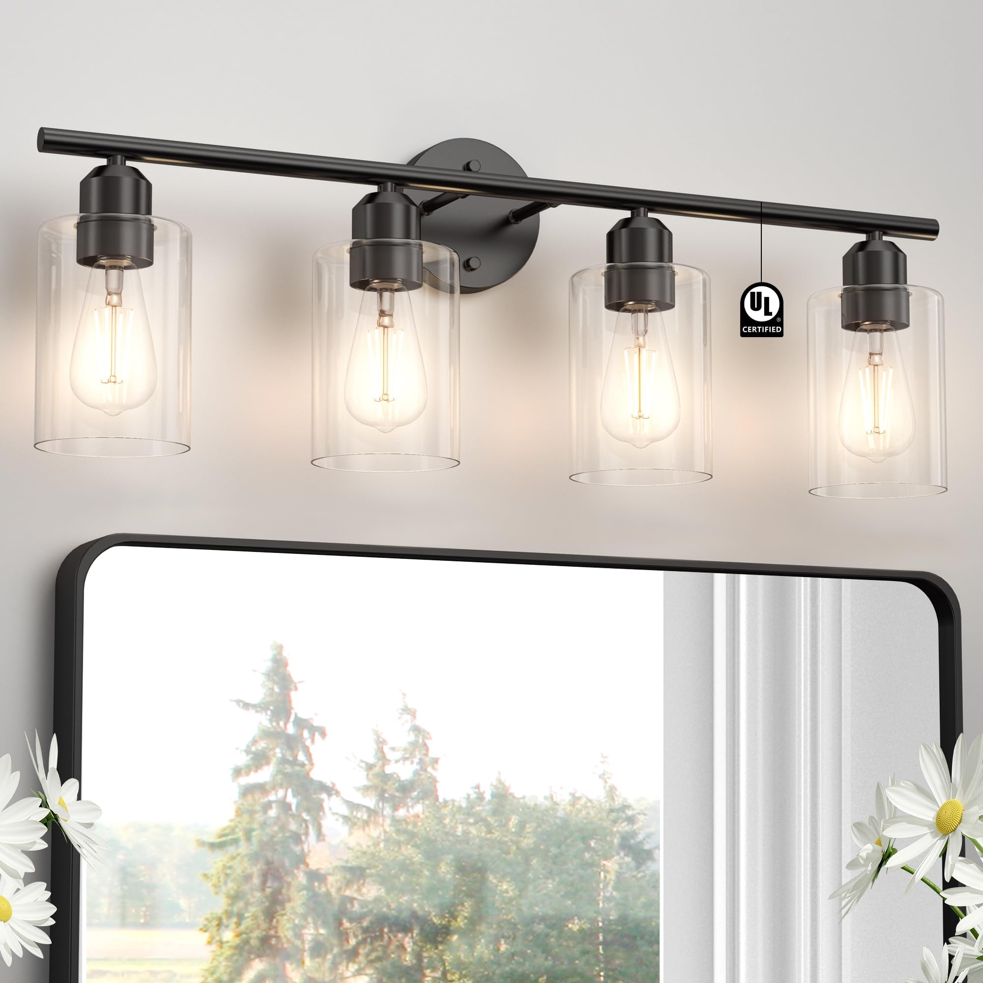 Espird 4 Light Bathroom Vanity Light Fixtures Black Rustic Farmhouse Vanity Lighting Over Mirror Modern Industrial Lamp with