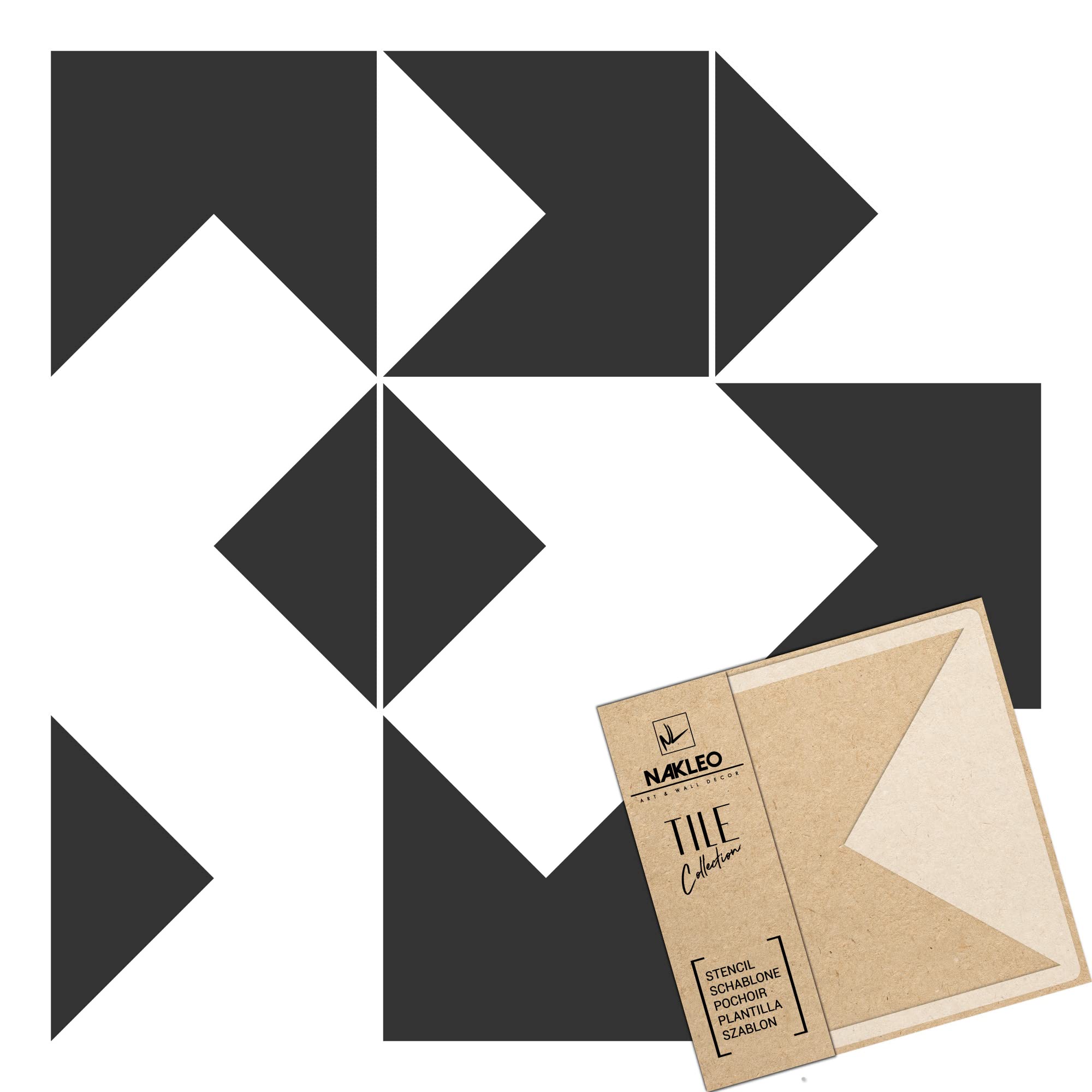 NAKLEO Fliesen Schablone zum Malen 2 Stück Set 45x45 cm, Mirandela Geometrisches Mosaik, Kunststoff Wiederverwendbare Große Bodenschablone DIY, Holz Möbel Wand Dekoration