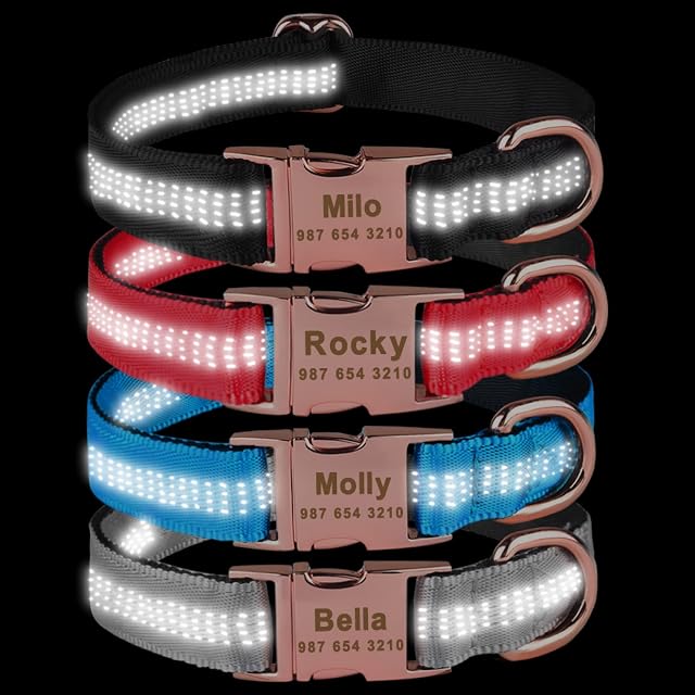 Foto 4 de 6 de SARUEL Collar De Perro Reflectante Personalizado De Nailon Regulable,Hebilla Grabada…